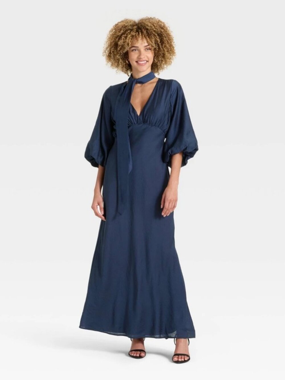 Women's Tie Neck Maxi Dress - a New Day™ Navy Blue Size M